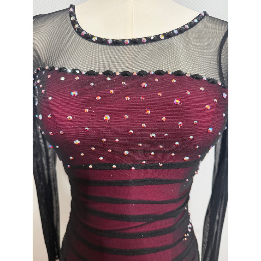 Burgundy mesh figure skating competition dress size XS - Picture 4 of 4